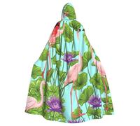 LMNvbz Capa unisex con capucha de flamenco Love Flowers para Halloween, cosplay, fiesta, disfraz de bruja, vampiro adulto