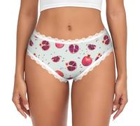 LMNvbz Ropa interior con estampado de granada para mujer, con ribete de encaje, suaves, transpirables, de cobertura completa, para un uso diario cómodo, blanco, L