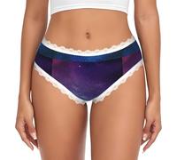 LMNvbz Ropa interior con estampado interestelar de universo con estrellas y galaxia para mujer, ropa interior con ribete de encaje, suave, transpirable, cobertura completa, calzoncillos elásticos para