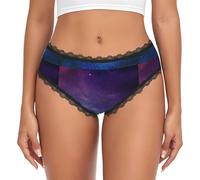 LMNvbz Ropa interior con estampado interestelar de universo con estrellas y galaxia para mujer, ropa interior con ribete de encaje, suave, transpirable, cobertura completa, calzoncillos elásticos para