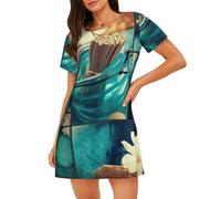 LMNvbz Spa Village Of Floral Water Bath Sal Candles Print Soft Cotton Like Nightdress for Women Short Sleeve Round Neck Nightshirt For Summer Loungewear and Sleepwear, Negro, S