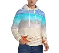 LMNvbz Sudadera con capucha para hombre, diseño de estrella de mar, con estampado de océano, de forro polar, manga larga, holgada, con cordón y bolsillo canguro para entrenamiento, Negro, 3XL