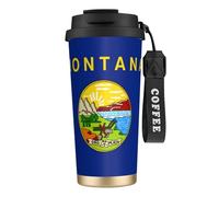 LMNvbz Taza de café aislada de acero inoxidable 316 con diseño de la bandera del estado de Montana, tapa al vacío, taza de té de viaje que mantiene el calor y el frío