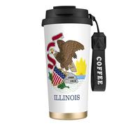 LMNvbz Taza de café aislada de acero inoxidable 316 con la bandera del estado de Illinois, tapa al vacío, taza de té de viaje que mantiene el calor y el frío