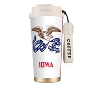 LMNvbz Taza de café aislada de acero inoxidable 316 con la bandera del estado de Iowa, tapa al vacío, taza de té de viaje que mantiene el calor y el frío