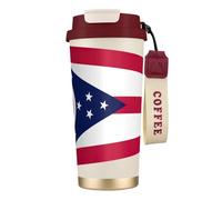 LMNvbz Taza de café aislada de acero inoxidable 316 con la bandera del estado de Ohio, tapa al vacío, taza de té de viaje que mantiene el calor y el frío