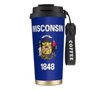 LMNvbz Taza de café aislada de acero inoxidable 316 con la bandera del estado de Wisconsin, tapa al vacío, taza de té de viaje que mantiene el calor y el frío