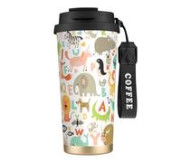 LMNvbz Zoo Alphabet Animal - Taza de café aislada de acero inoxidable 316, tapa al vacío, taza de té de viaje que mantiene el calor y el frío