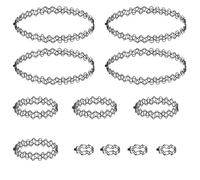 LMOGWL 4 conjuntos de collares elásticos con tatuajes, 4 collares / 4 pulseras / 4 anillos, joyas elásticas con tatuajes retro bohemios, plástico, mujer, universal para niñas (12 negros)