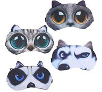 LMOGWL 4 pcs Lindo Gato y Perro Patrón Dormir Máscara de Ojos, Suave y esponjoso Dormir Sombra Máscara de Ojos para Descansar y Viajar Niños Adultos Unisex Soñar despierto Máscaras de ojos para dormir