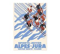 Lmovutcom Cartel de Imagen Vintage Esquiando en los Alpes Franceses, Láminas de Viaje Nieve Montaña, Decoración de Pared Minimalista de Esquí, para Interiores