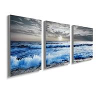 Lmovutcom Cuadros en lienzo de 3 piezas sin marco, estampados de mañana en la playa costera, pintura de olas azules y nubes, decoración natural para salón y dormitorio