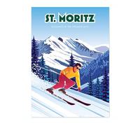 Lmovutcom St. Moritz Cartel de Imagen Vintage de Esquí, Láminas de Viaje Nieve Montaña, Arte de Pared Minimalista, Decoración para Viaje de Esquí