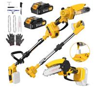 Lmozim 2 en 1 motosierra con batería y podadora inalámbrica mini motosierra telescópica con 2 baterías de corte eléctrico con sistema de lubricación de cabeza giratoria para jardín