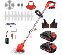 Lmozim - Desbrozadora eléctrica inalámbrica, corte con batería, cortadora de césped, potente mango telescópico, 3 tipos de cuchillas, cabeza giratoria de 90 grados, con 2 pilas para jardín corto