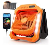 Lmozim Ventilador solar con batería, 26800 mAh, panel solar plegable desmontable, recargable por USB/solar, temporizador LED, 3 niveles, ventilador para camping, exterior, para tienda de campaña