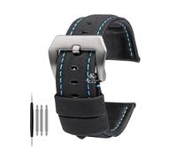 LMPVPDGADZ Correa de reloj de cuero for textura de nailon, apta for Panerai PAM01661 | 441 Marina, correa de reloj, negro, azul, 22mm, 24mm, 26mm, accesorios for cinturón, pulseras(Black blue Silver,2