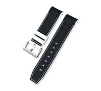 LMPVPDGADZ Correa de reloj de goma de silicona for extremo curvado de 23 mm y 22 mm apta for Tudor Black Bay Bronze Pelagos apta for correa de reloj Longines Conquest HydroConquest L3(Black white-silv
