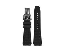 LMPVPDGADZ Correa de reloj de silicona Fluororubber, pulsera de reloj for hombre for junta convexa de 22 y 24mm, negra y azul, apta for Breitling Chronomat B01(Black-Black,22mm)