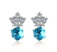 LMRJHAZ 925 Pendiendo Colgante de Plata esterlina con circonía cúbica, Pendientes de caída de Cristal Azul, Pendientes Colgantes de sementales, Joyas para Mujeres Regalo de cumpleaños para niñas
