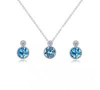 LMRJHAZ 925 Pendientes de collar de encanto redondo de cristal para mujeres Jewelry Set