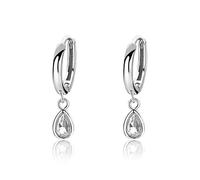LMRJHAZ 925 Pendimiento de Gota de lágrima de Cristal de Plata esterlina, Pendientes de circón de caída de Agua, aretes delentados Huggie Hoop Colgando para Mujeres, como se Describe