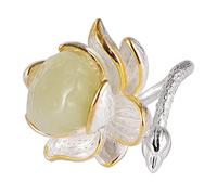 LMRJHAZ Anillo de Ajuste de Mujeres, S925 Inlay Hetian Yu LIU Golden Lotus Open Finger Anillo para la Fiesta de cumpleaños de la Boda