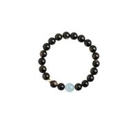 LMRJHAZ Braceletas con Cuentas de Cristal para Mujeres Hombres, obsidiana Negra Pulseras de Aguamarina para meditación Alivia Las emociones del Equilibrio del estrés, la Pulsera el Estiramiento de