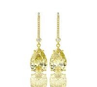 LMRJHAZ Citrine Gemstone Drop Dangle Diamonds Pendientes de aniversario Amarillo Joyería Fina Regalo