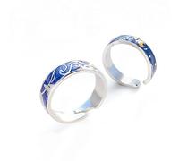 LMRJHAZ Collar Cadena cadena colgante Hombres Mujeres Joyas Van Gogh Starry Pareja Anillo Dulce Romantic Silver Color Apertura para joyas de lujo