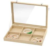 LMRJHAZ Collar Organizador Organizador Anillo de Arete Case de Almacenamiento Pulsero Colgante de Colgante con Tapa de Vidrio Transparente Joya de Lino