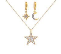 LMRJHAZ Crystal Star Moon Sun Collar Set de oro Pendientes colgantes para mujeres Regalos Juegos de joyería Regalos