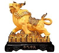 LMRJHAZ Decoración de la Estatua de Ganado/Vaca de Feng Shui, Ornamentos de Vaca de Resina Bull State Big Wall Street Feroce Bull Bull Sculpture, Home Living Sala Study Decoración de Mascotas, Oro