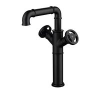 LMRJHAZ Estilo Industrial Negro Mate Negro, latón sólido Dos manijas de un hoyo de baño de baño de baño, Grifo de Fregadero de Recipiente Pesado de Fregadero