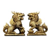 LMRJHAZ Feng Shui Juego de Dos estatuas Golden Brass Chi Lin/Kylin, Lucky Kirin/Unicornio de Unicornio, Estatua de Prosperidad de Riqueza Decoración del hogar Atraer Riqueza y Buena Suerte, M