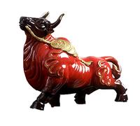 LMRJHAZ Feng Shui Lucky Cow Statue Ornaments, Cerámica China Adornos de Vaca Arte Oficina de Hotel Desktop Decoración de Regalos de la Mesa de la Sala del hogar Artesanía, Rojo