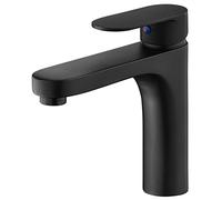 LMRJHAZ Grifo de baño de baño negro latón 1 orificio de agua caliente y fría batidora de agua para el diseño de modificación de tocador de lavabo con acabado negro