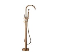 LMRJHAZ Grifo de cocina de latón negro mate, grifo de bañera montado en el suelo, grifo mezclador de ducha para bañera de pie, boquilla giratoria de grúa de agua fría caliente (color: dorado, tamaño