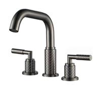 LMRJHAZ Grifo de mezcladora de cuenca grifos de lavabo de baño de 3 agujeros giratorios de latón giratorio de agua caliente y fría huerto de manipulación de doble manija para el baño-cuenca-negro