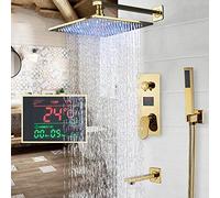 LMRJHAZ Grifos de baño de lujo dorado para baño, grifo mezclador montado en la pared, cabezal de ducha de lluvia LED, juego de grifo de ducha de 16 pulgadas