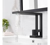 LMRJHAZ Grifos de Cuenca del baño Lavabo del Lavabo del Lavabo de latón. Tapas de baño de latón del Lavabo del Vaso del Fregadero Cuadrado del Lavado de Cuenca Negra Agua Caliente fría