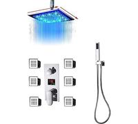 LMRJHAZ Juego de grifos de ducha digital LCD, cabezal de ducha lateral, spa, chorros de masaje, pantalla digital de 3 vías, grifo mezclador de baño, ducha, juego completo de 12 pulgadas, A