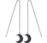 LMRJHAZ Pendientes para mujeres, S925 Línea de champiñones blancos Femenino Temperamento coreano Simple Black Diamond Moon Line Fashion Failing Pendingsear Línea