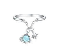 LMRJHAZ Productos para niñas Real 925 Sterling Silver Hanging Planet Open Rings for Women Silver Party Anillo ajustable Joyería Regalos-N20 Regalos