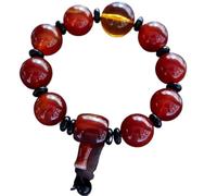 LMRJHAZ Pulsera de ágata Natural tibetana Feng Shui Pulsera de 16 mm rubí de Oro rubí amar Buddha Pulsera de Perlas Joyas de meditación Espiritual, trayendo Prosperidad, Buena Suerte y Felicidad