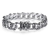 LMRJHAZ Pulsera de cráneo de Plata de S925, Pulseras Punk de la Moda Hombres y Mujeres dominantes Pareja de Pareja de Plataforma Punk de Copa