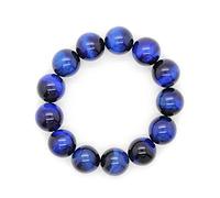LMRJHAZ Pulsera de Ojo de Tigre Natural Genuino Hombres Men Estiramiento Cristal Azul Piedra Preciosa Pulsera Redonda de Cuentas de 16 mm