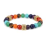 LMRJHAZ Pulsera de Piedra, Brazalete de Piedra Natural aleación Cuadrada Siete Chakras Yoga Aura Pulseras Coloridas de 8 mm Pulsera de Piedra Natural Accesorios de Ropa Personalizadas Joyas