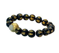 LMRJHAZ Pulsera de Piedra Preciosa Natural, Brazalete de Riqueza Pulsera de ágata para Mujeres Hombres de Seis Caracteres Pulsera con Cuentas de oración Budista Amuleto atrae Dinero, Rojo