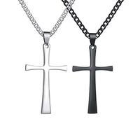LMRJHAZ S2 Collares de Acero Inoxidable S2 Simple Costa de Acero Inoxidable con Hombres para Hombres y Colgantes Cruzados Negros con Cadena Figaro